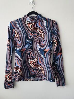 Ellison Swirl Print Mock Neck Long-Sleeve Top - Blue, Pink, Cream